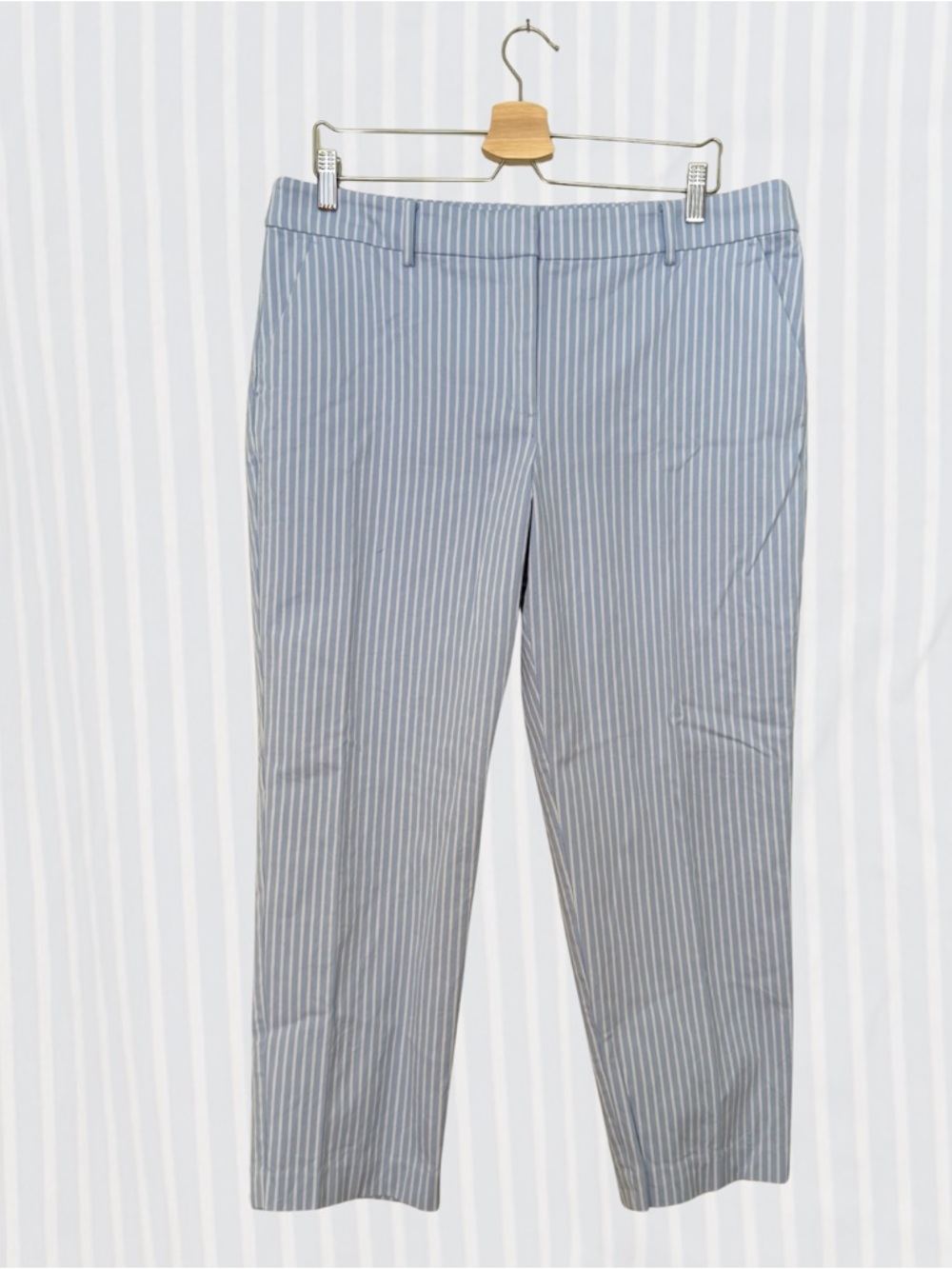 LOFT Curvy Riviera Slim Pants Blue White Seersucker Stripe - 14